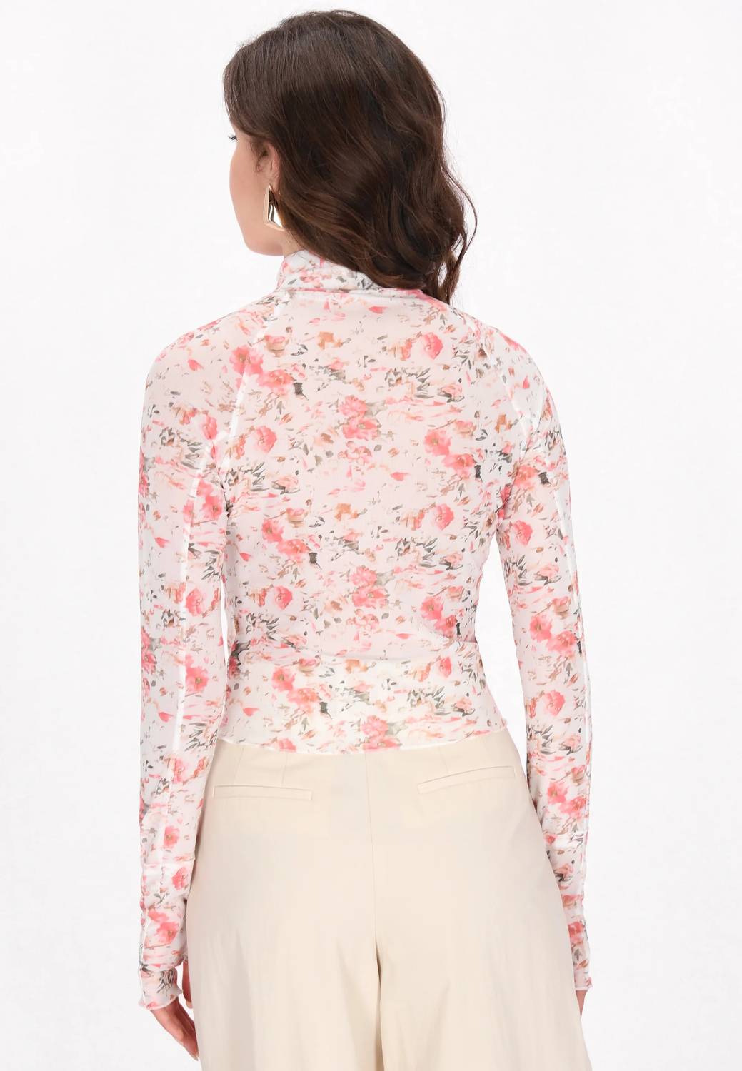 Pretty Bash - Floral Mesh Mock Neck Top