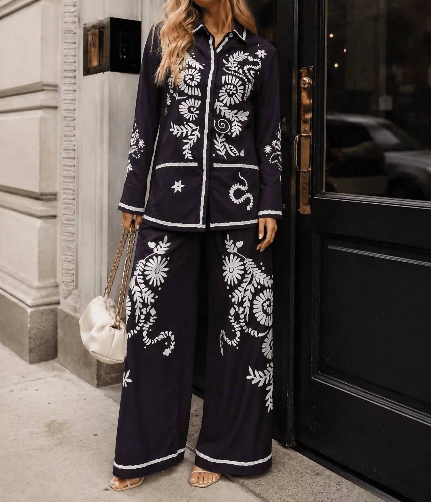 Little Secret Of Mine - Button-up Top And Wide Leg Pant Set