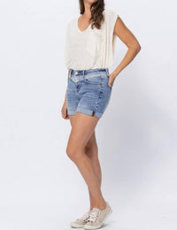 Judy Blue - High Waisted Two-tone Yoke Shorts