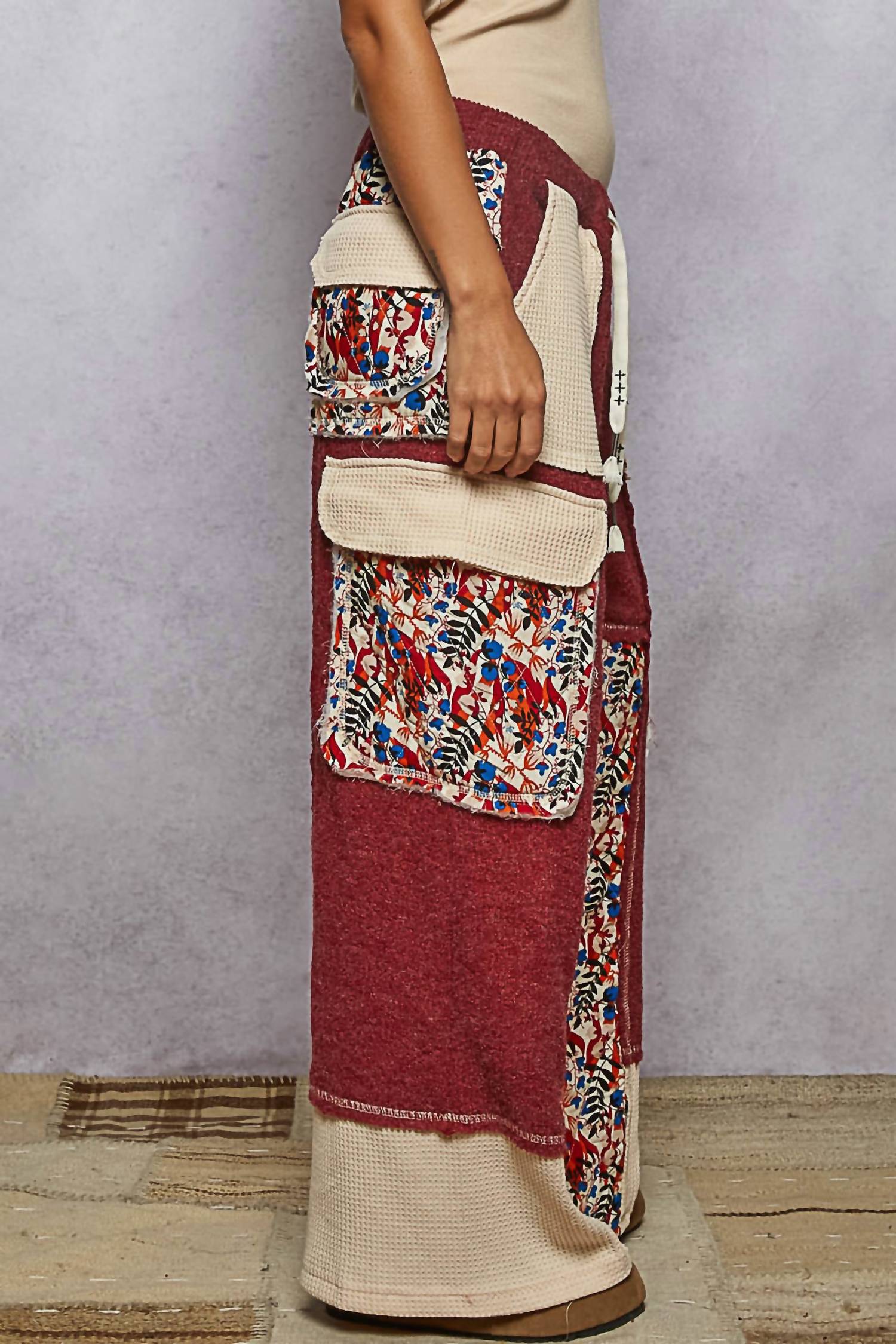 Pol - Contrast Thermal Knit Patchwork Pants