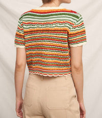 En Creme - Short Sleeve Knit Sweater Cropped Top
