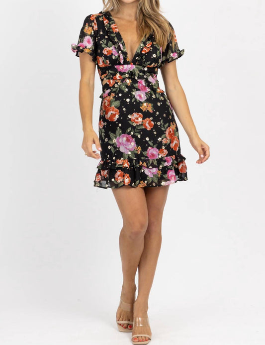 CHA CHA GOLDEN FLORAL MINI DRESS