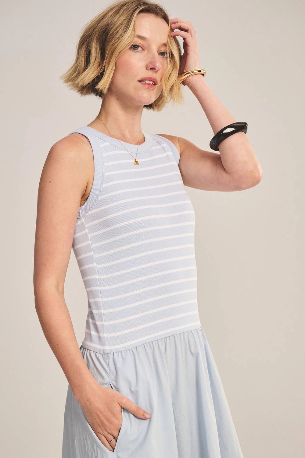 Velvet By Graham & Spencer - Stripe Rib And Poplin Mixed Media Romina Dress