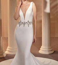 Demetrios - Crepe Plunging Sculptured Gown