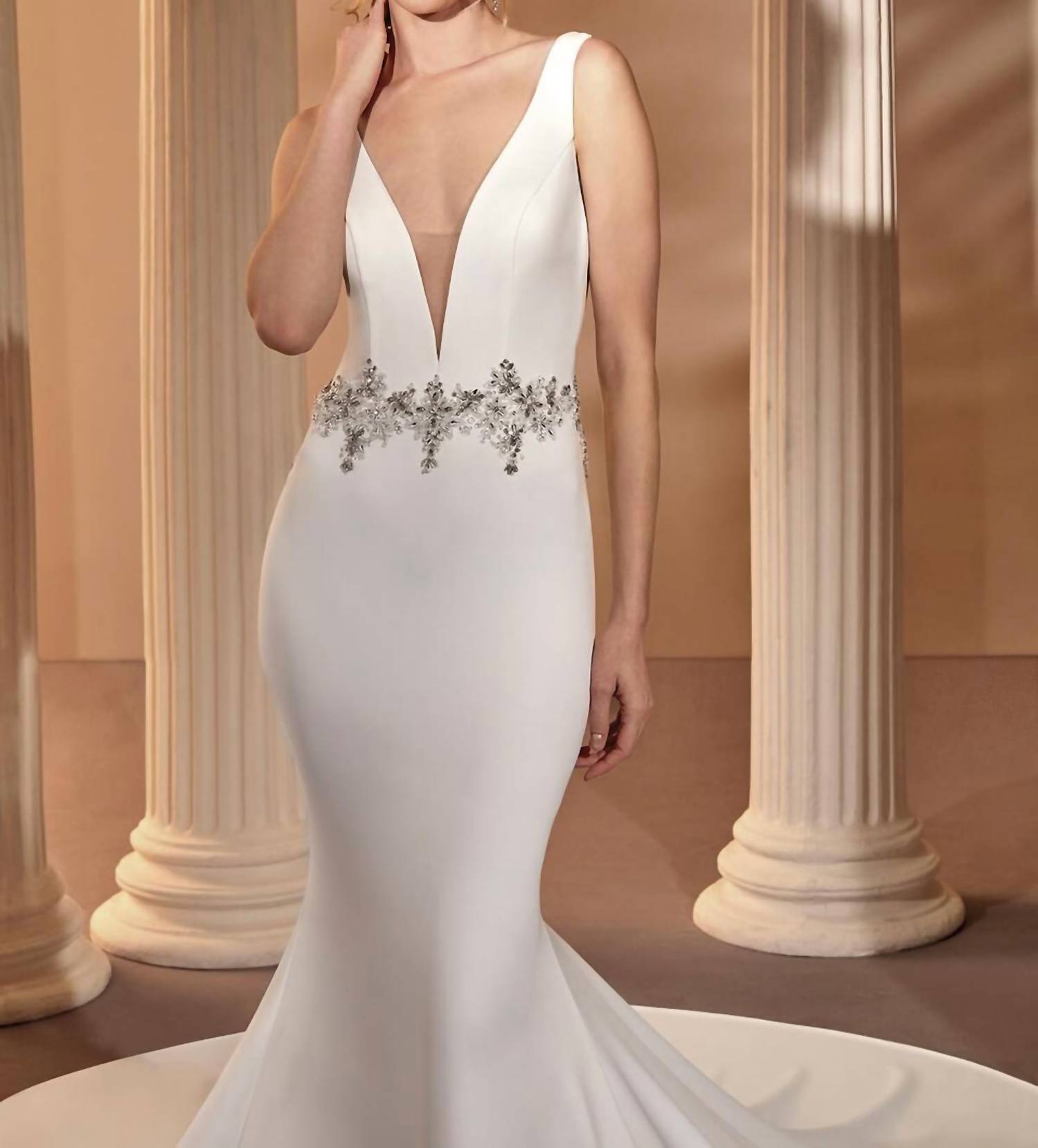 Demetrios - Crepe Plunging Sculptured Gown