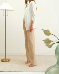 The Workshop Studio - Collarless Quarter Ruched Sleeve Longline Blazer