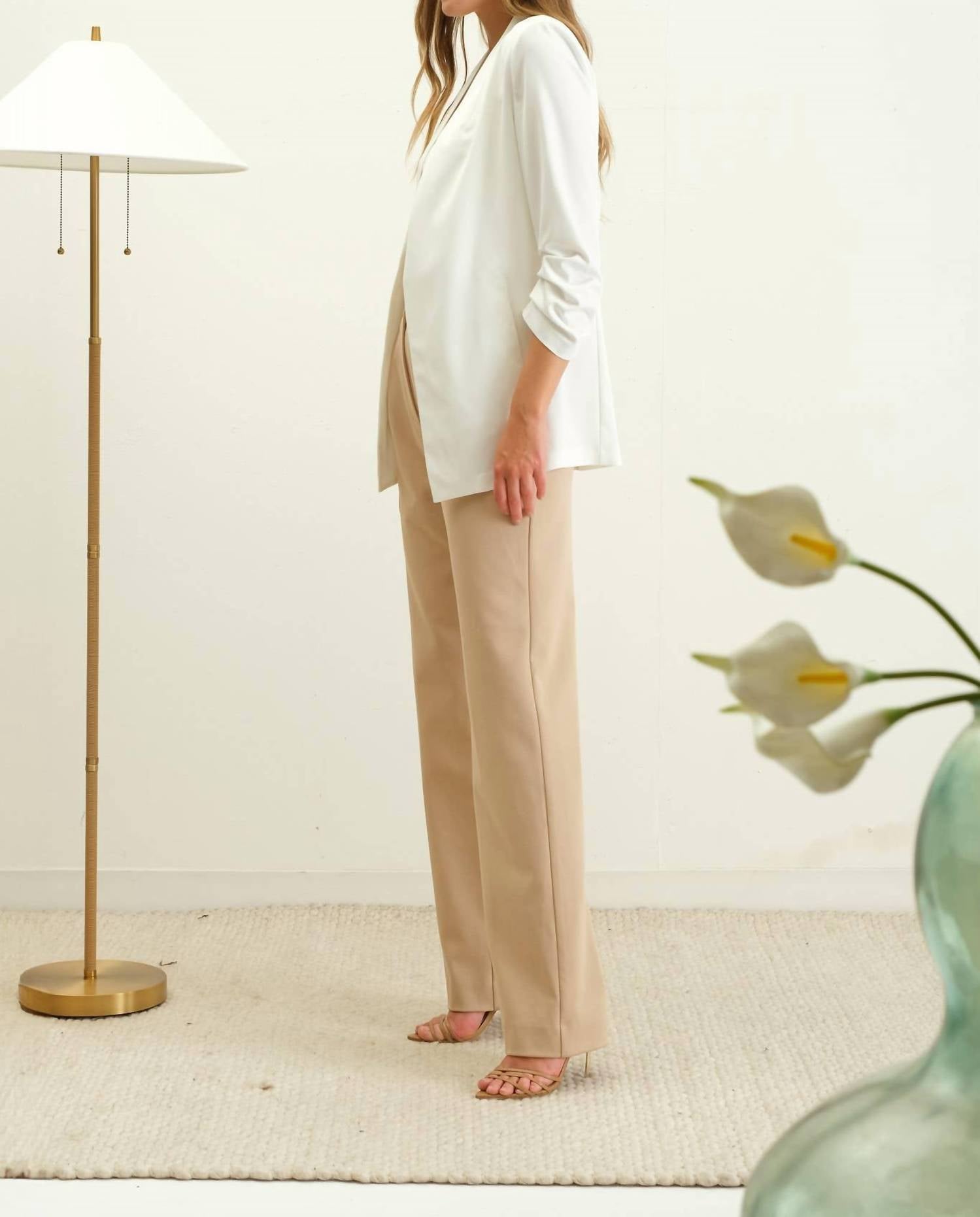 The Workshop Studio - Collarless Quarter Ruched Sleeve Longline Blazer