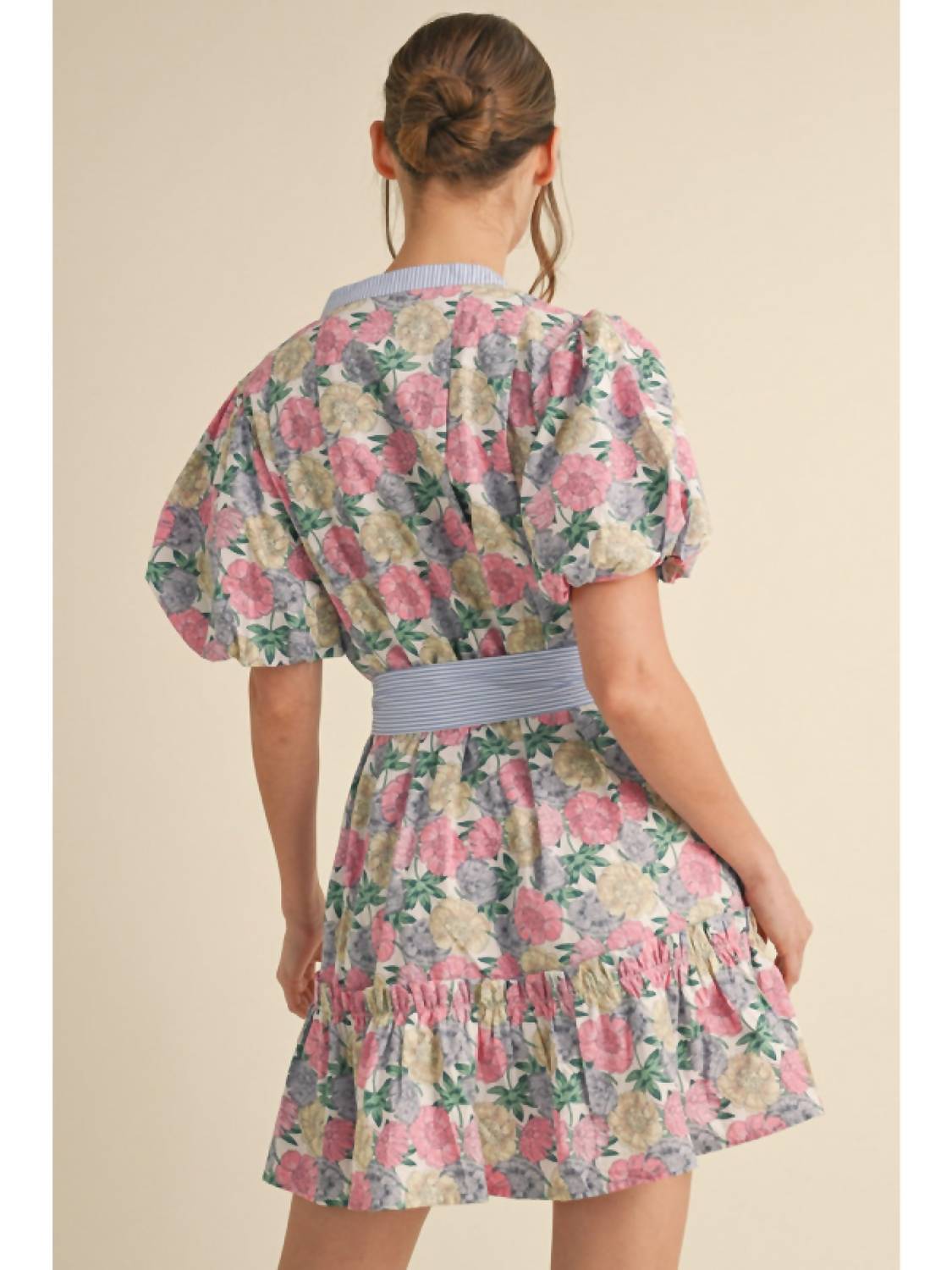 Jodifl Bitsy Mini Dress in pink blue green - women's dress - detail view