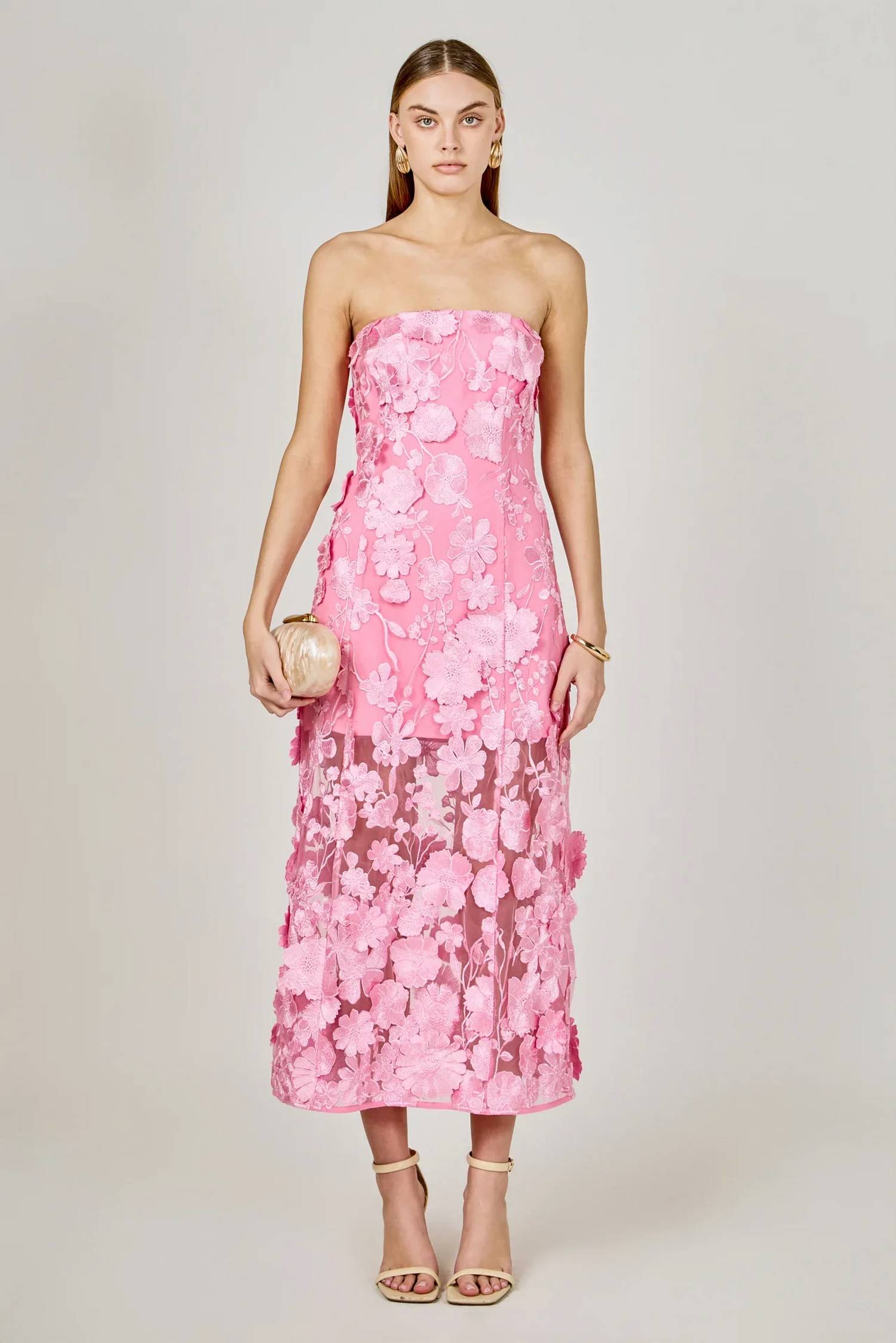 Endless Rose - Strapless Floral Embroidered Maxi Dress