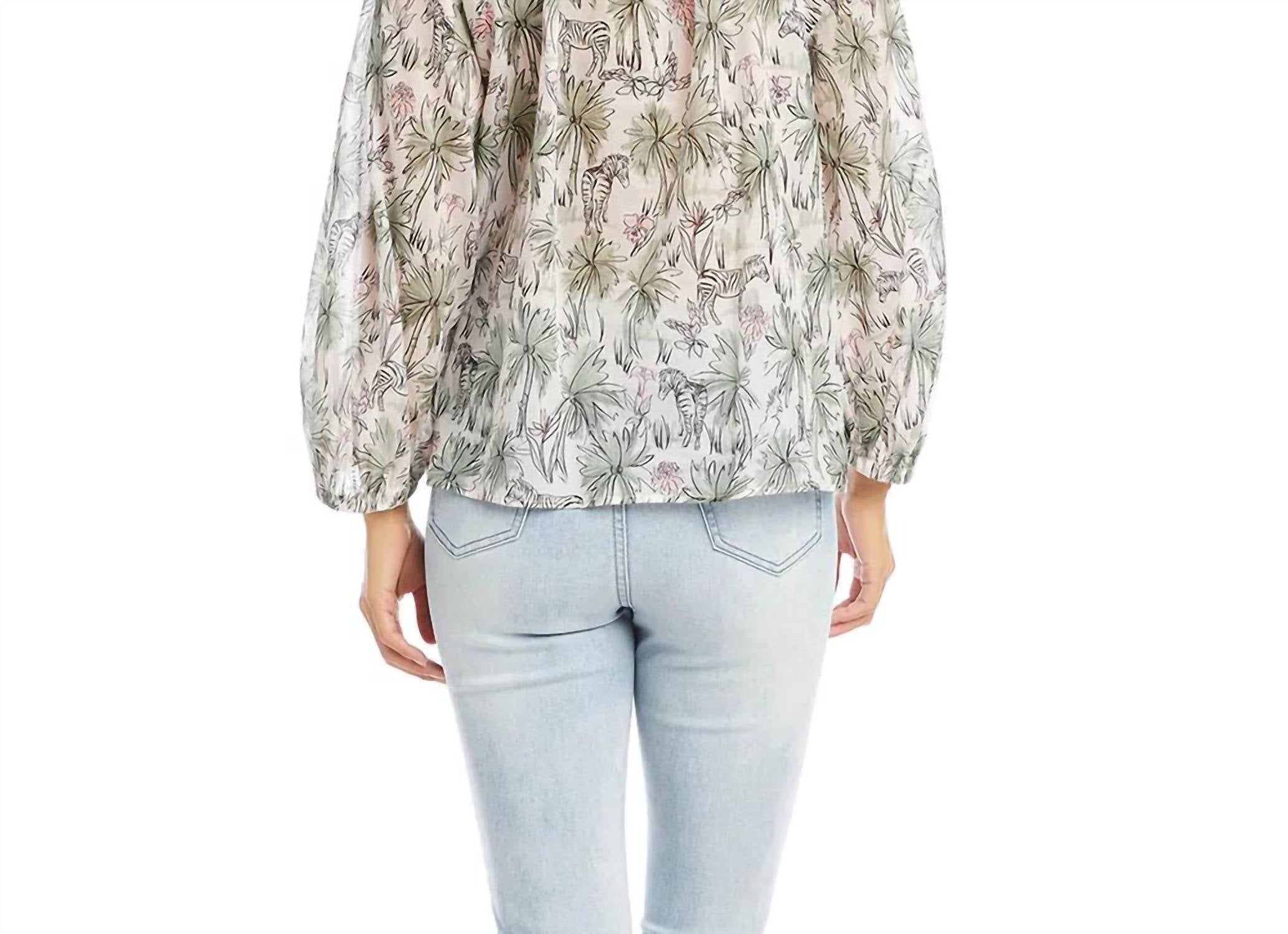 Karen Kane Zara Long Sleeve Lightweight Top in zebra tropical print - women's blouse - alternate view
