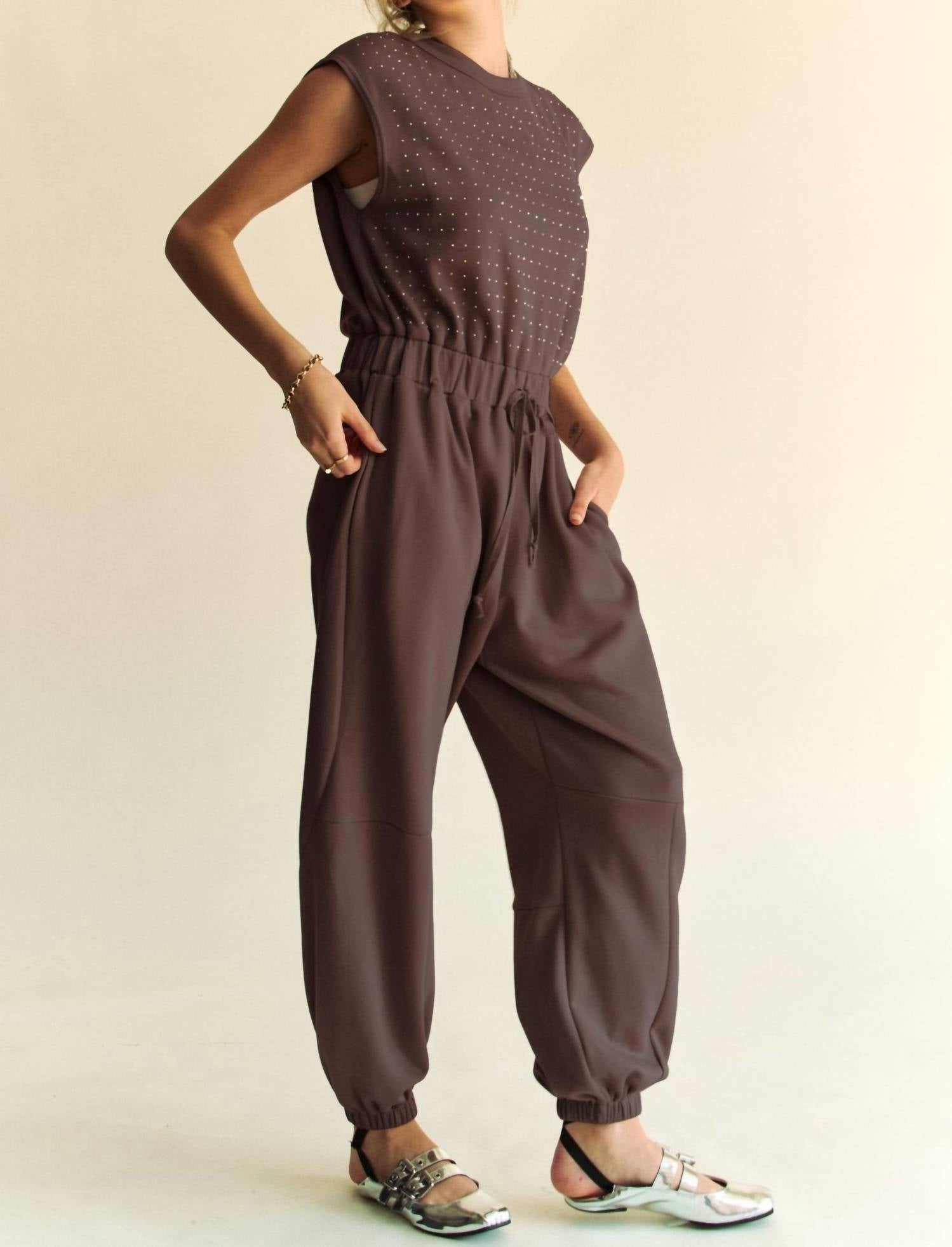 Davi & Dani - Crew Neck Rhinestone Jumpsuit