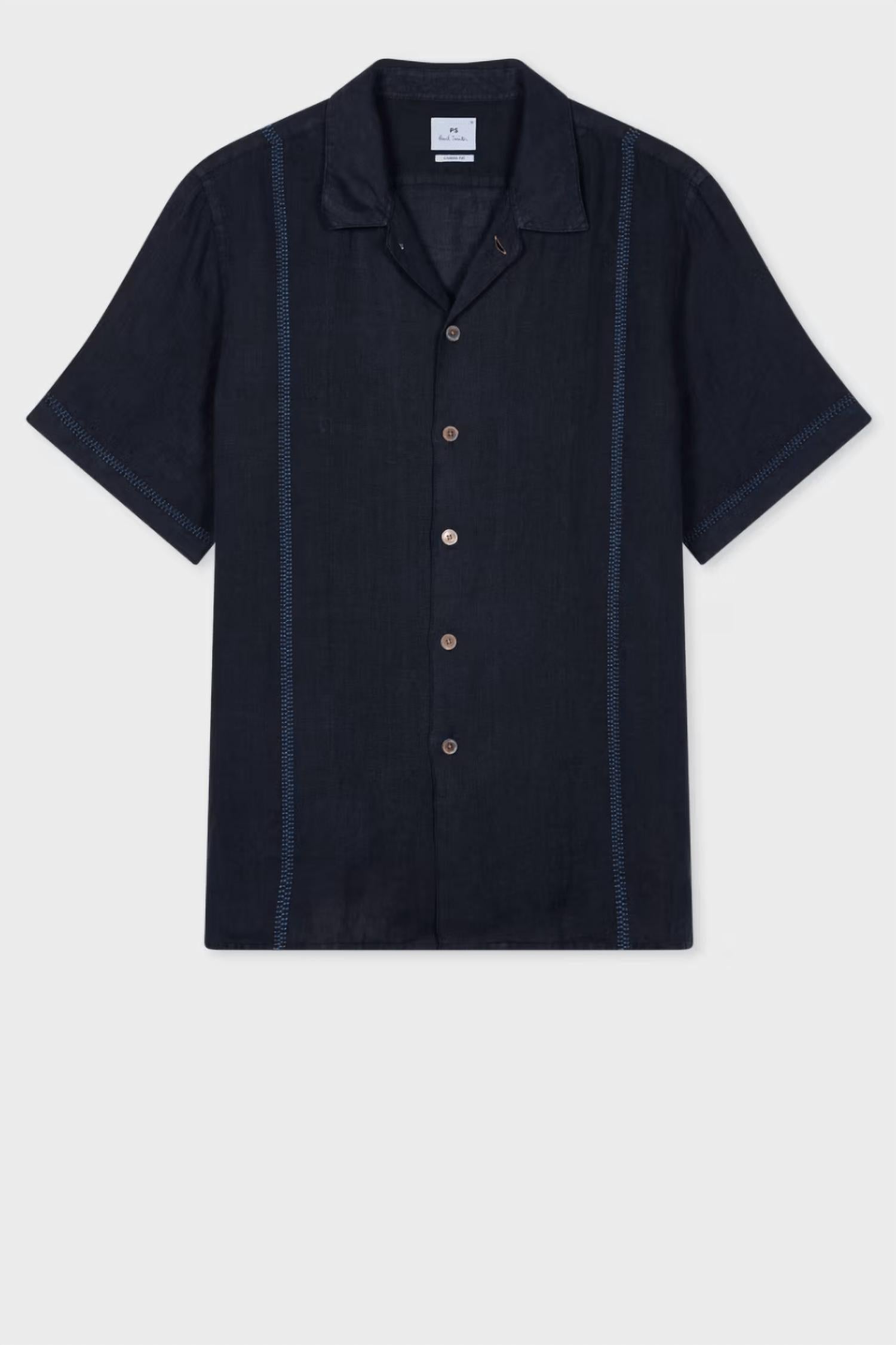 Paul Smith - Linen Short-sleeve Blanket-stitch Shirt