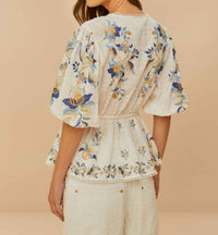 Farm Rio - Mystic Blue Lotus Dreamscape Blouse