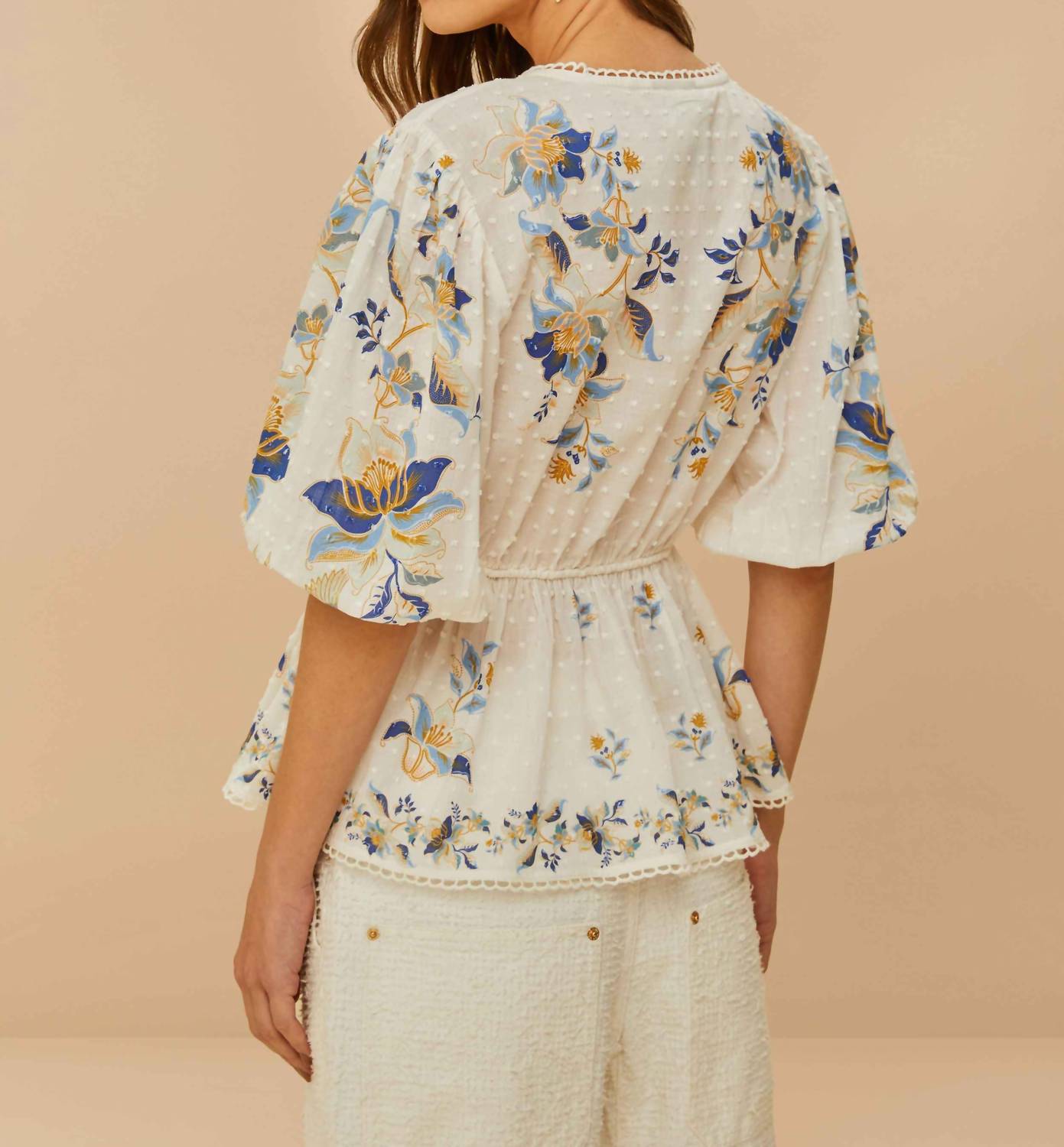 Farm Rio - Mystic Blue Lotus Dreamscape Blouse