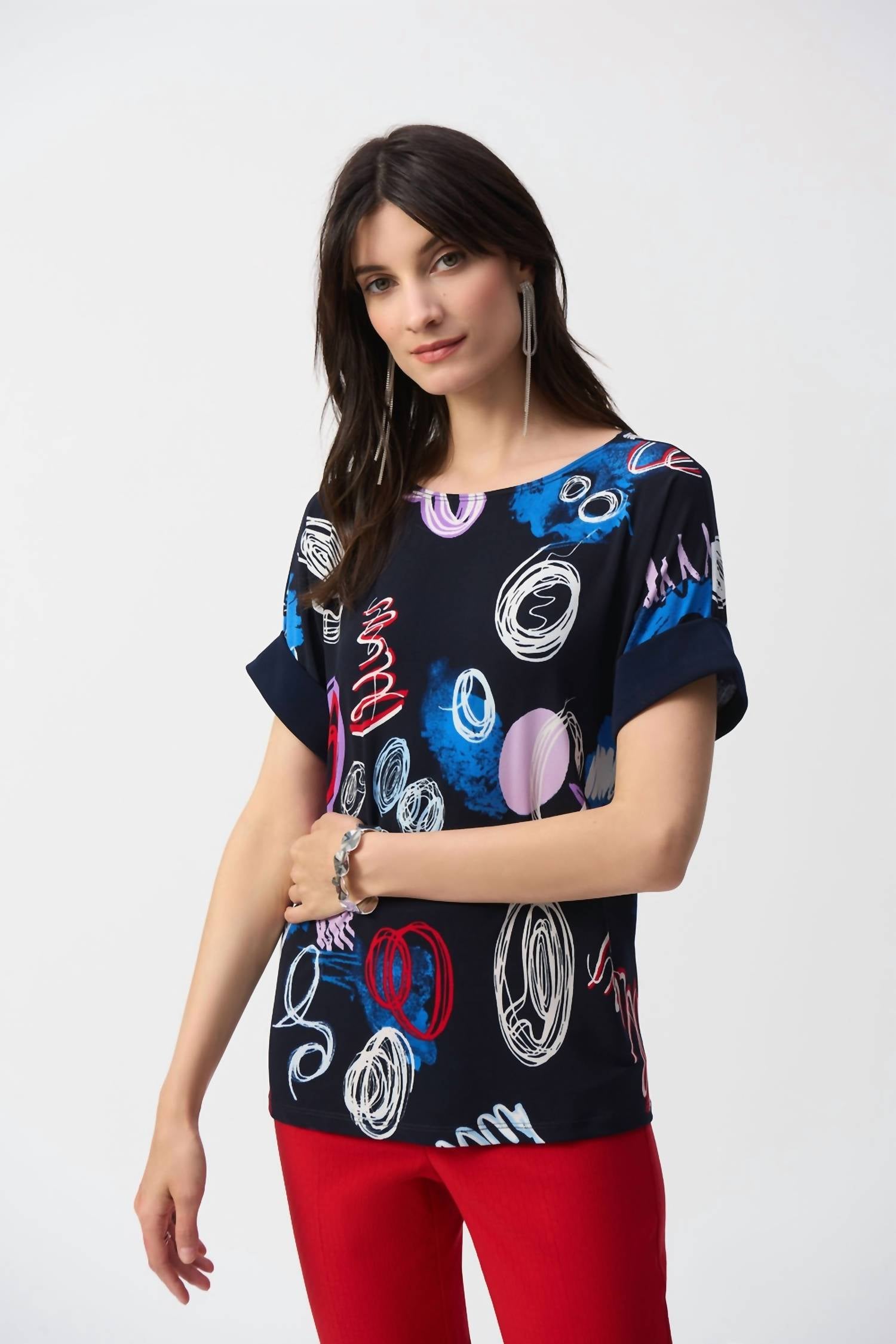 Joseph Ribkoff - Abstract Boat Neck Top