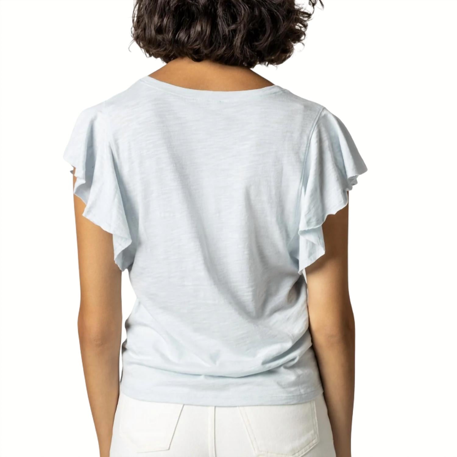 Lilla P - Women's Flutter Sleeve V Neck Top