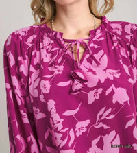 Umgee - Floral Print Notch Neck Top