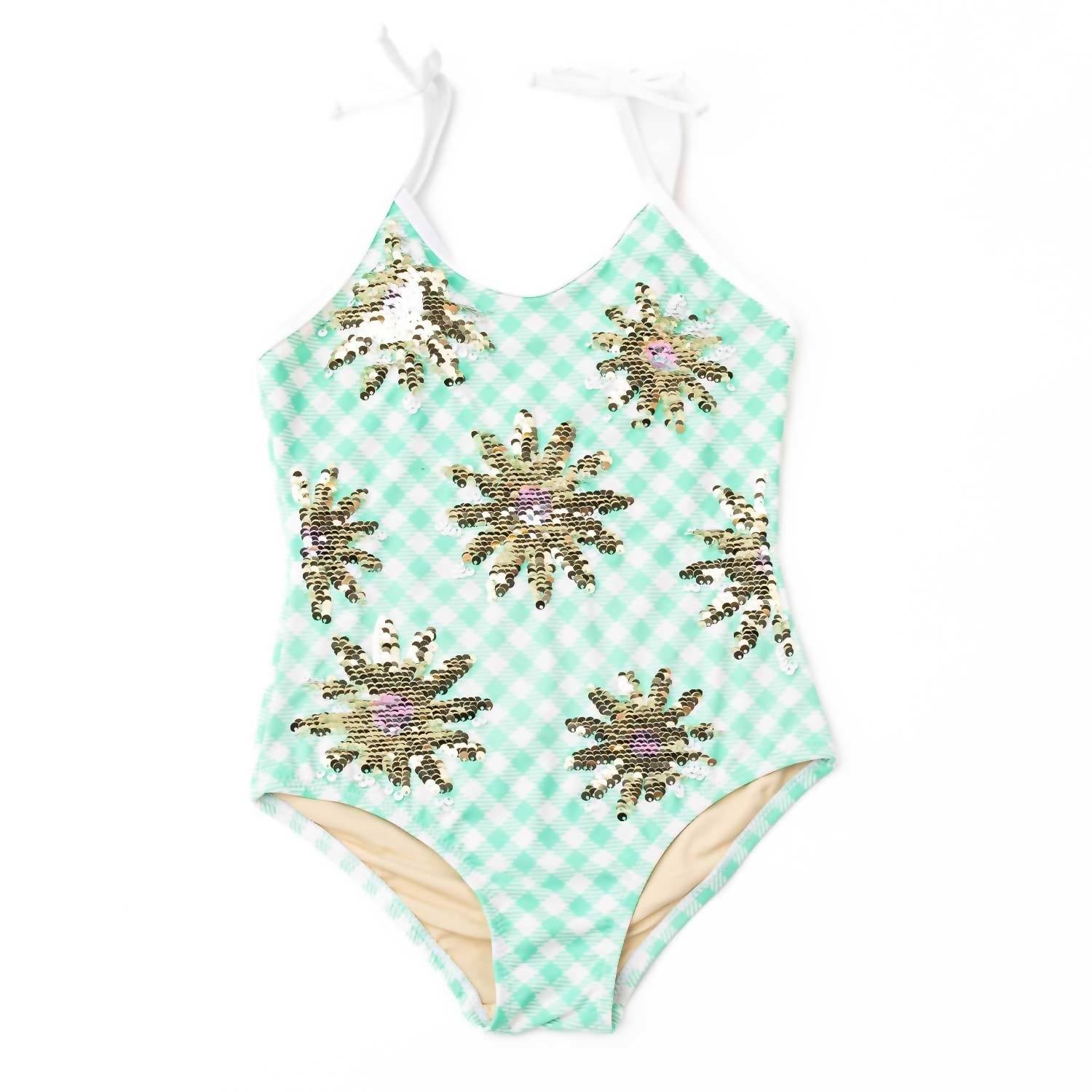 Shade Critters - Girl's Daisy Stripe Sequin One Piece Swimsuit