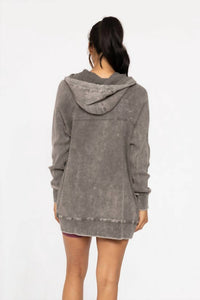 Mono B - Oversized Mineral-Washed Zip-Up Hooded Jacket
