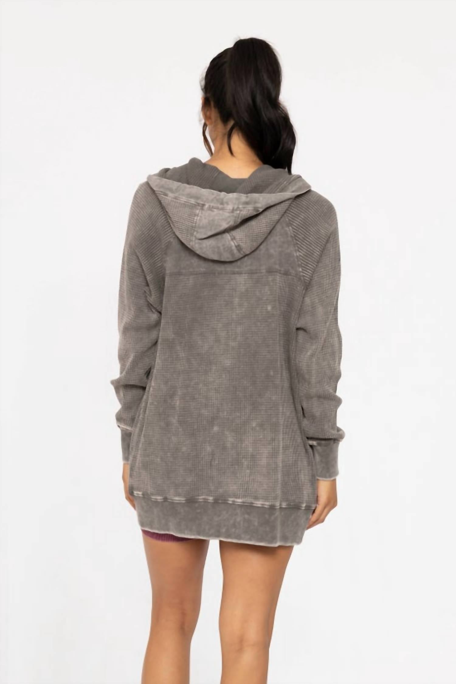 Mono B - Oversized Mineral-Washed Zip-Up Hooded Jacket