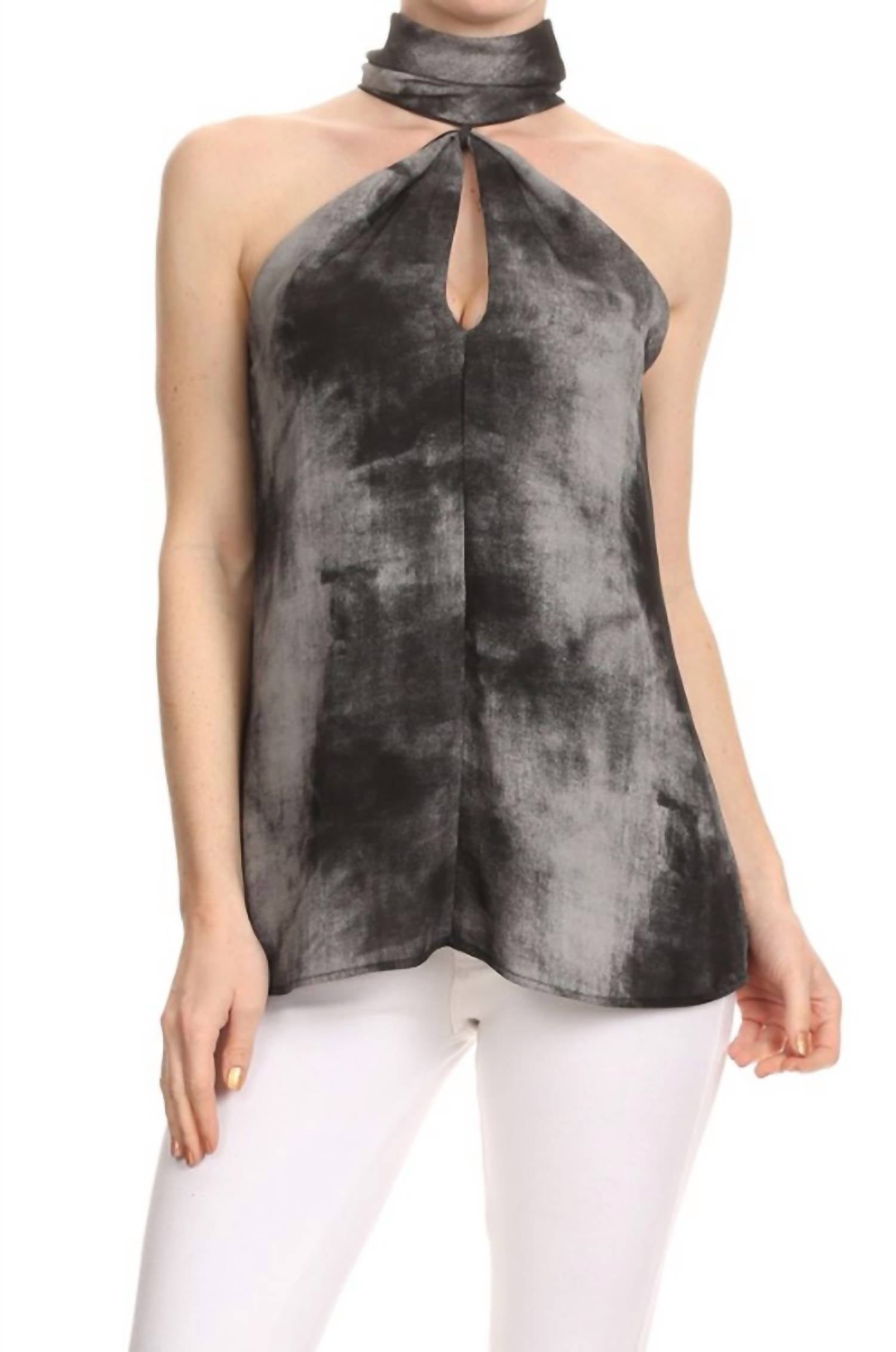 Ariella - High Neck Tie-dye Keyhole Top