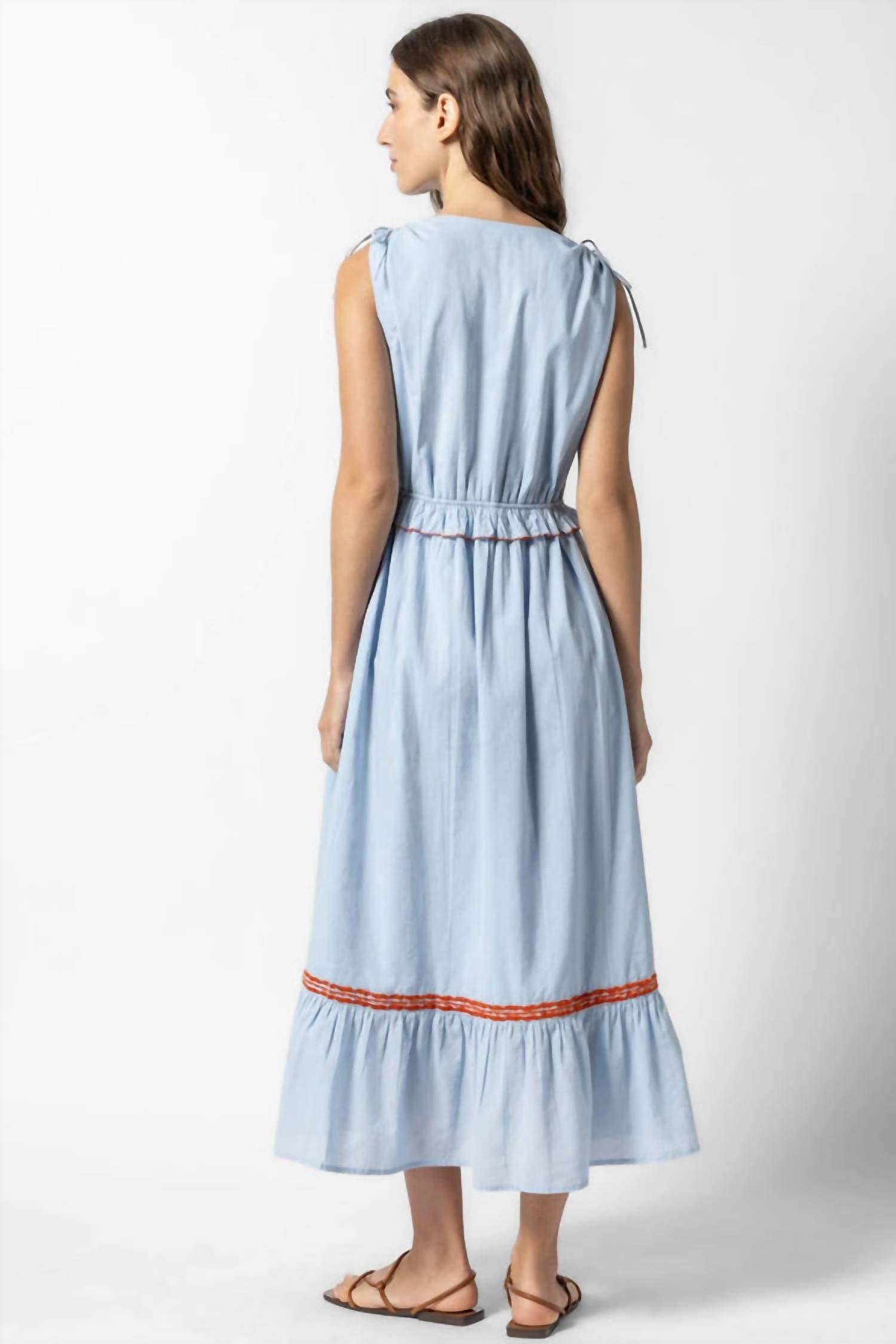 Lilla P Gathered Waist V Neck Dress in crystal - women's dress - alternate view