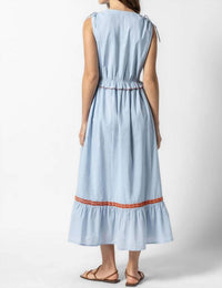 Lilla P Gathered Waist V Neck Dress in crystal - women's dress - detail view