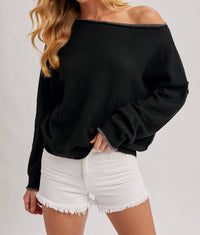 Bluivy - Boat Neck Rolled Trim Soft Heathered Knit Pullover Sweater