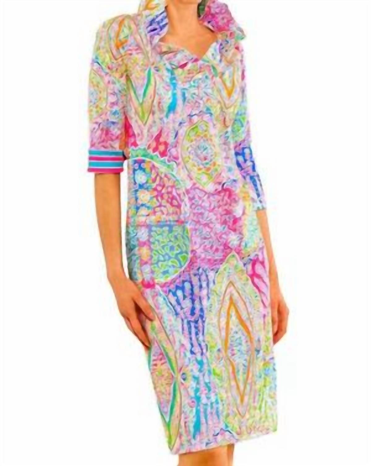 GRETCHEN SCOTT Ruffneck 3/4 sleeve Dress in brights - women's dress - detail view