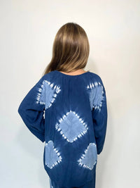 SKEMO Girls' Nassau Tunic Top in indigo - kids' long sleeve top - detail view