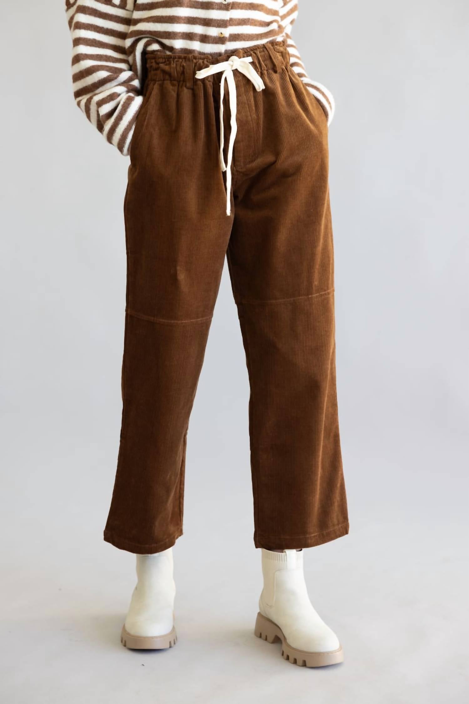 ALLIE ROSE Corduroy Pant in brown - women's pants - alternate view