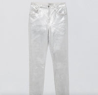 SIMKHAI Rae High Rise Coated Jeans in silver foil - women's jeans - view 5