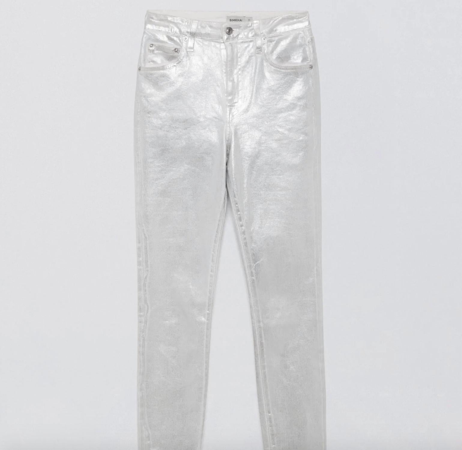 SIMKHAI Rae High Rise Coated Jeans in silver foil - women's jeans - view 5