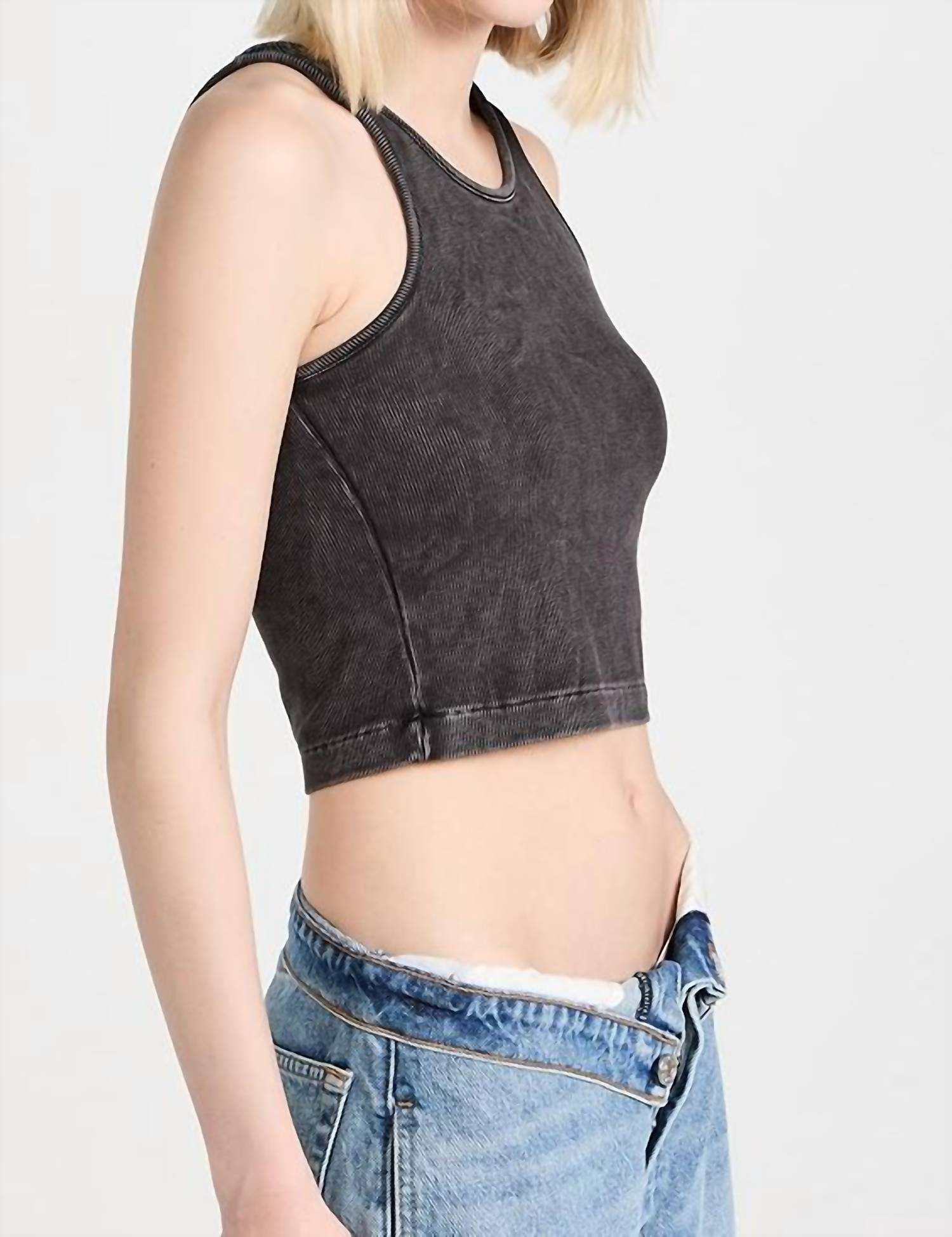 John Elliott - Cropped Racerback Mineral Wash Tank Top