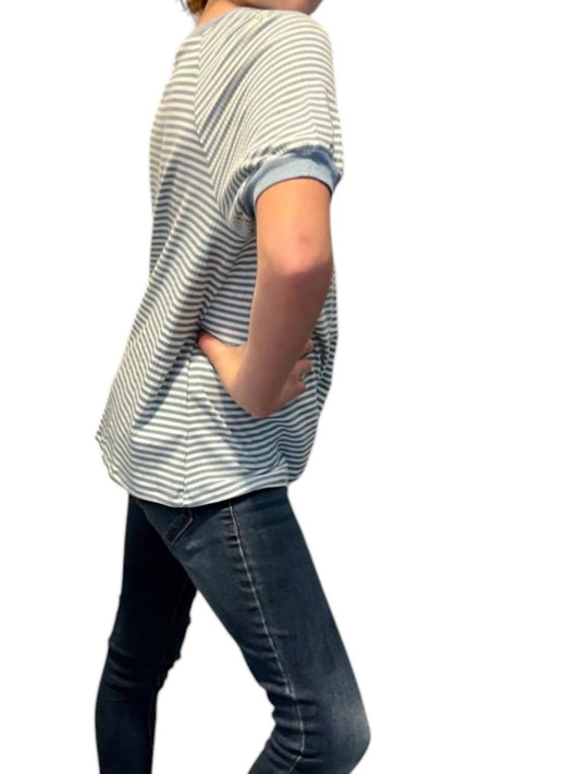 Hayden La - Girl's Textured Striped Rib Tucked Hem Tee