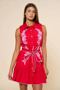 Lalavon - Jovie Embroidery Collared Mini Dress
