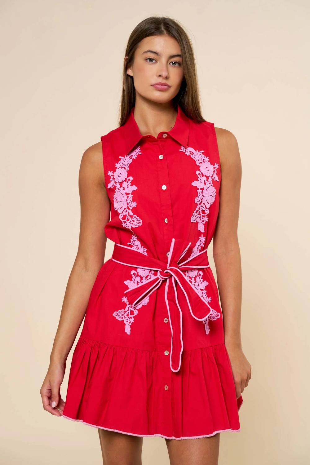Lalavon - Jovie Embroidery Collared Mini Dress
