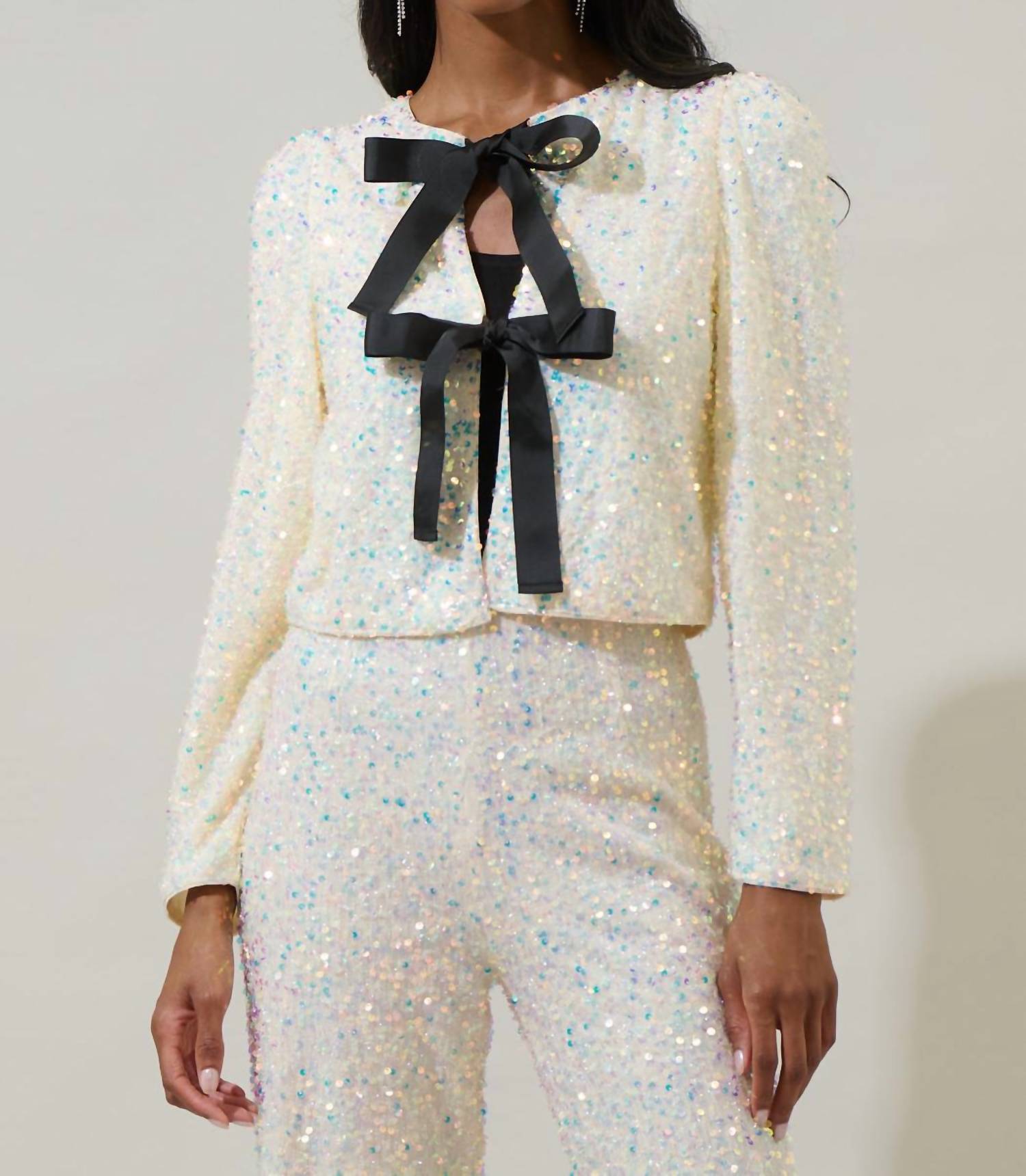 Sugarlips - Long Sleeve Sequined Jacket With Bow
