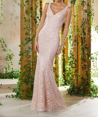 Mgny - Beaded Lace Evening Gown With Matching Chiffon Cape