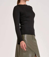 Elan - Midnight Rib Knit Bell Sleeve Top