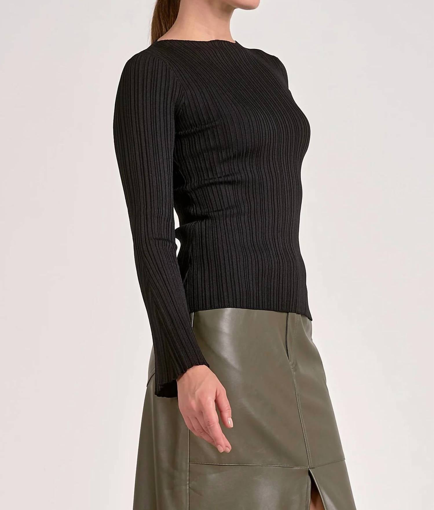 Elan - Midnight Rib Knit Bell Sleeve Top