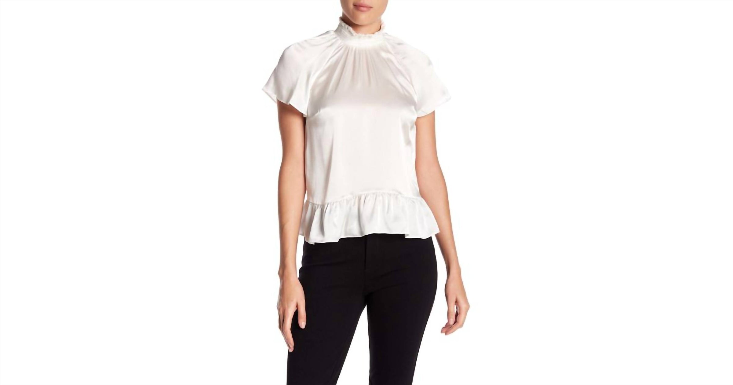 Harbor High Smocked Neckline Ruffled Silk Blouse