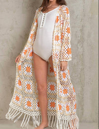 POL Granny Don't Be Square Duster in white orange - women's swimwear - view 5