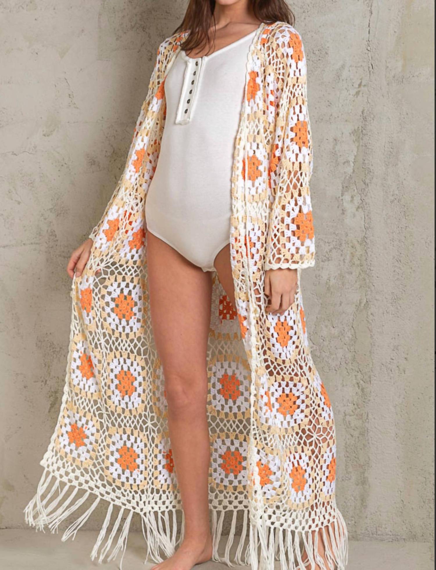 POL Granny Don't Be Square Duster in white orange - women's swimwear - view 5