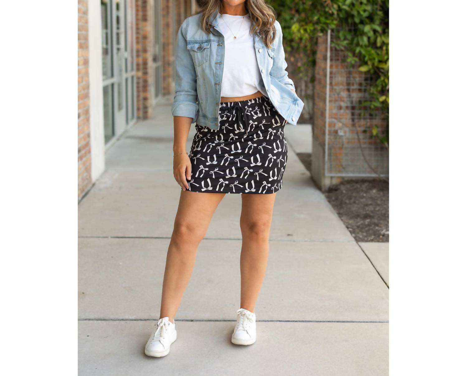 Julia Rose Millie Jogger Skirt in white bow - women's skirt - view 4