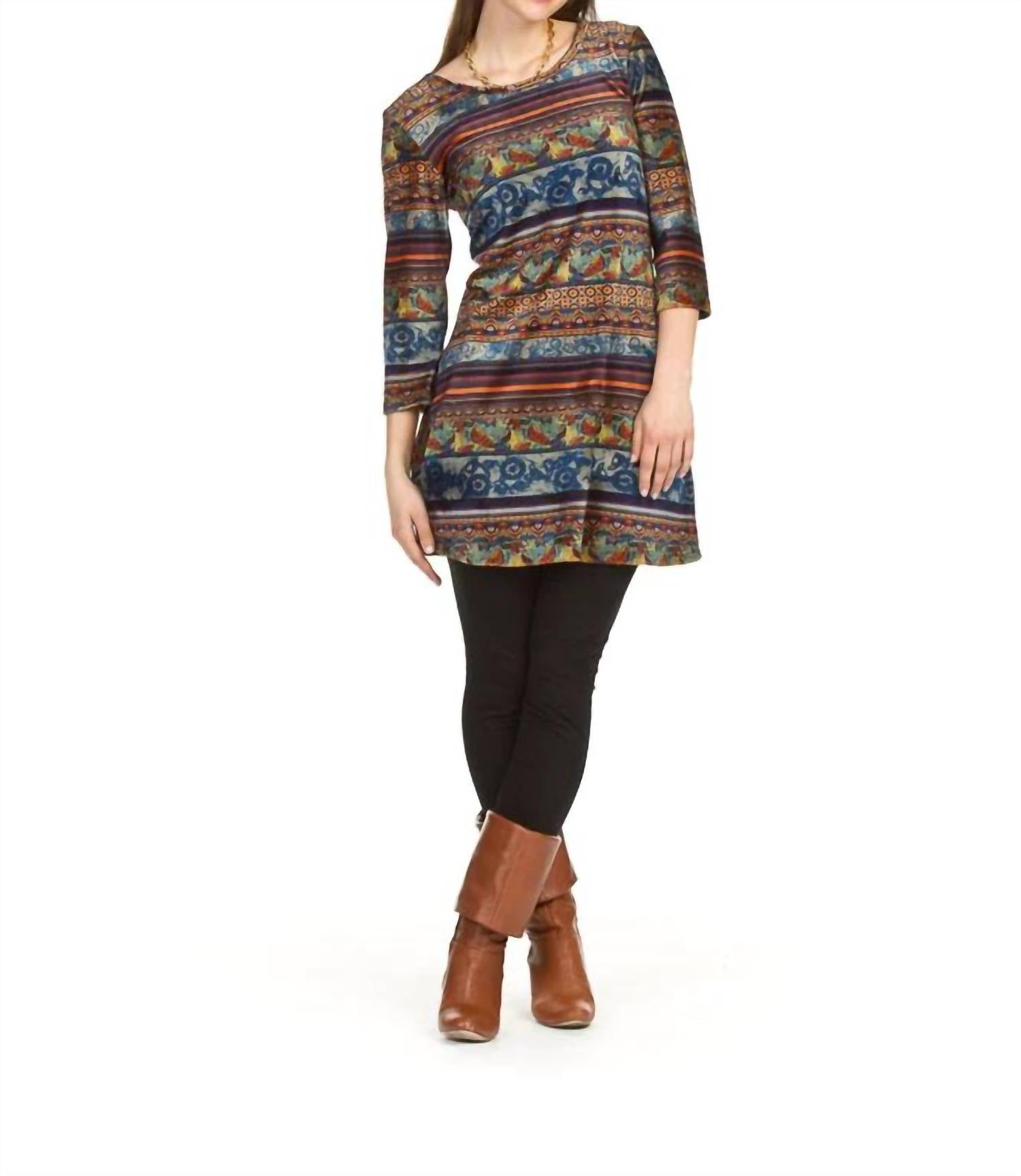 Papillon - Velvet Global Print 3/4 Sleeve Dress