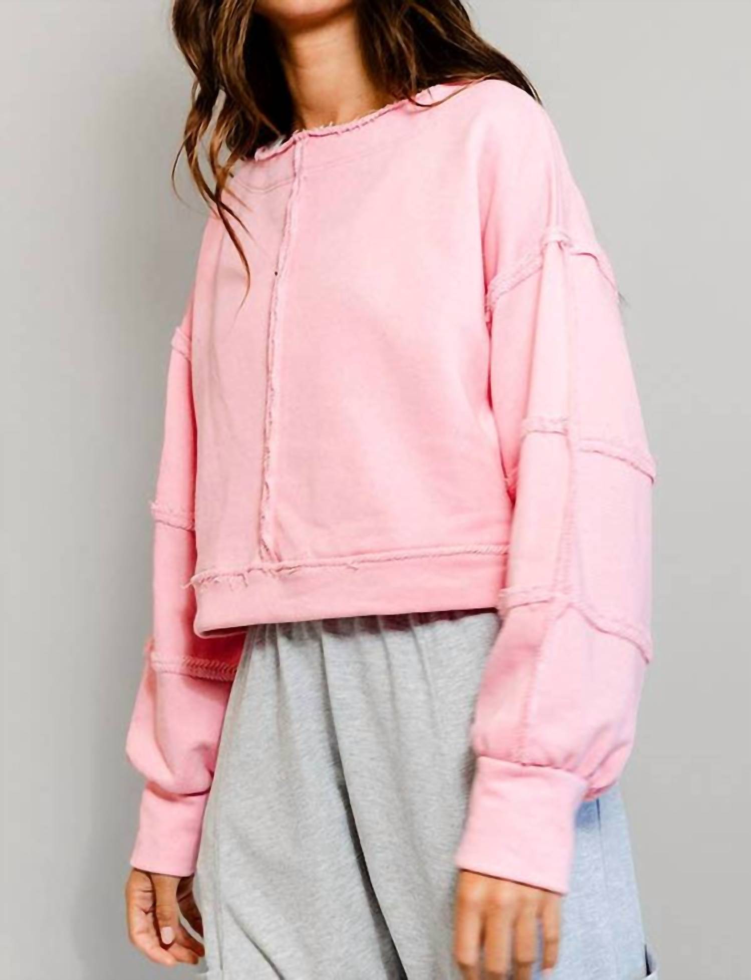 BUCKETLIST Cropped Pullover Sweatshirt in pink - women's sweater - detail view