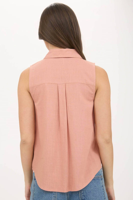 Blu Pepper - Collared Button Down Sleeveless Shirt