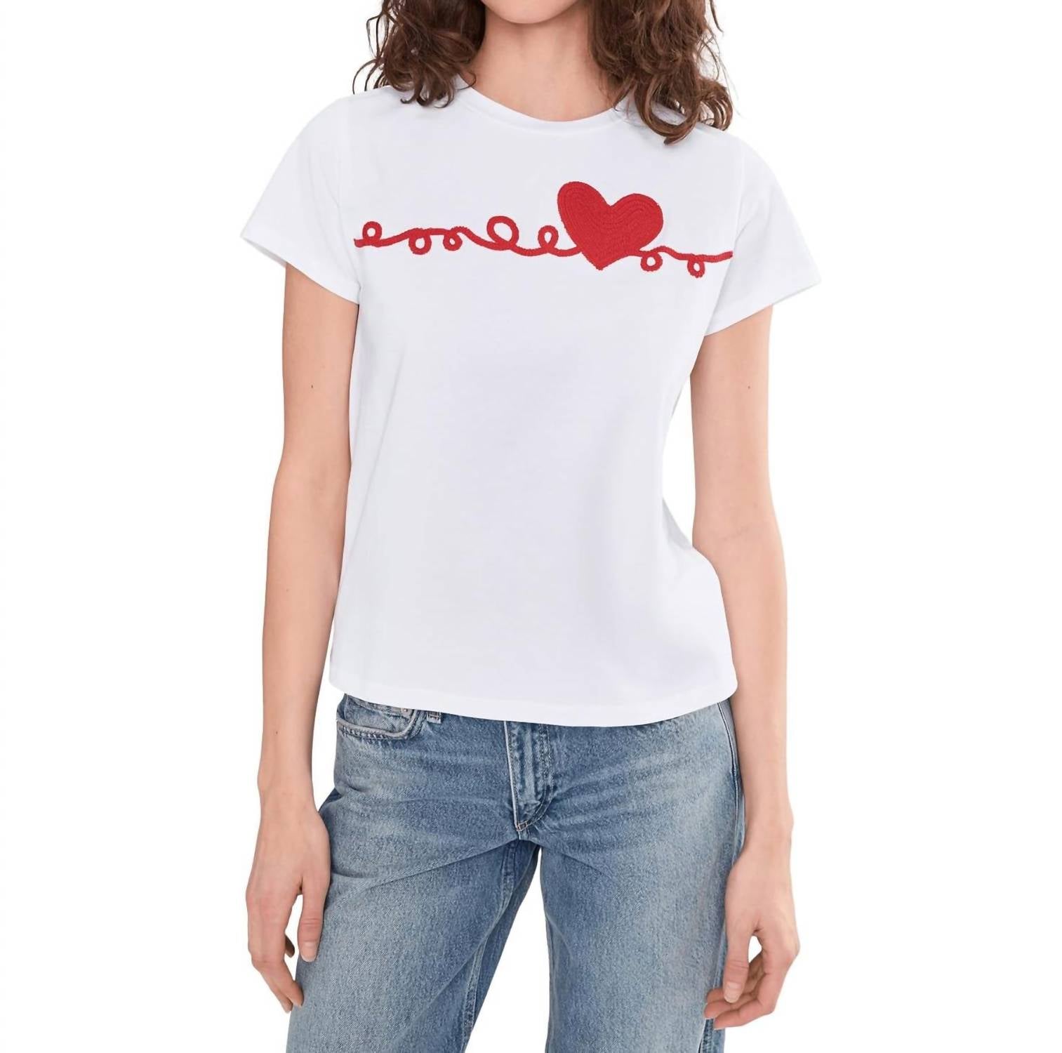 Elliott Lauren Heart Embroidered Tee in white - women's t-shirt