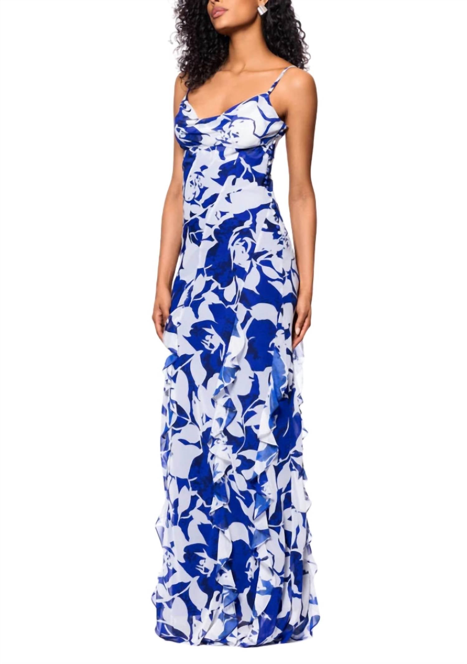 Betsy & Adam - Georgina Draped Cowl Neck Floor Length Dress
